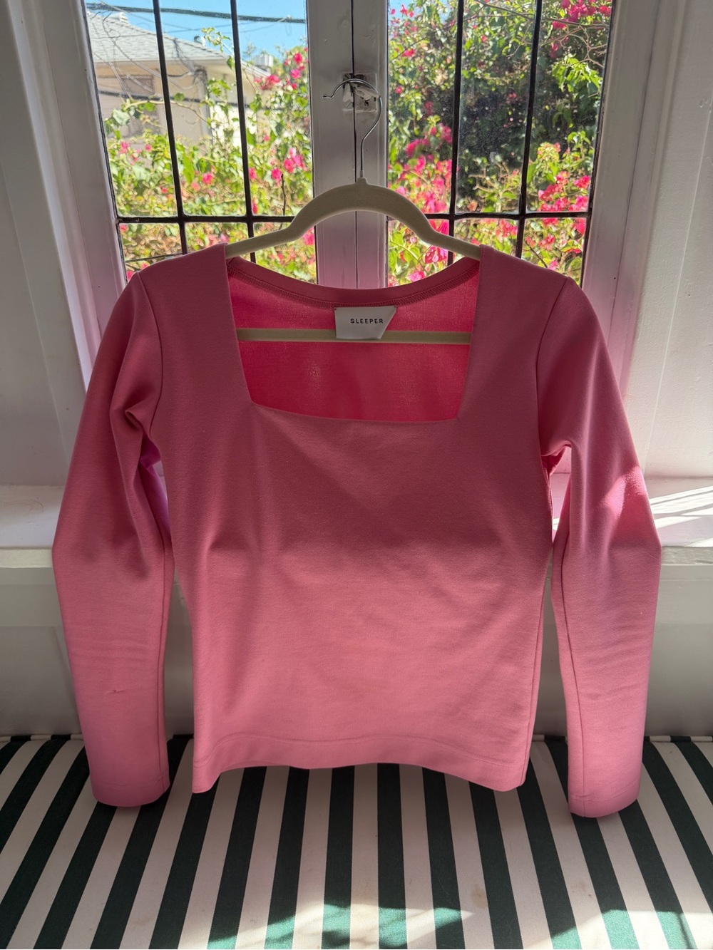 Sleeper Pink Square-Neck Long Sleeve Top